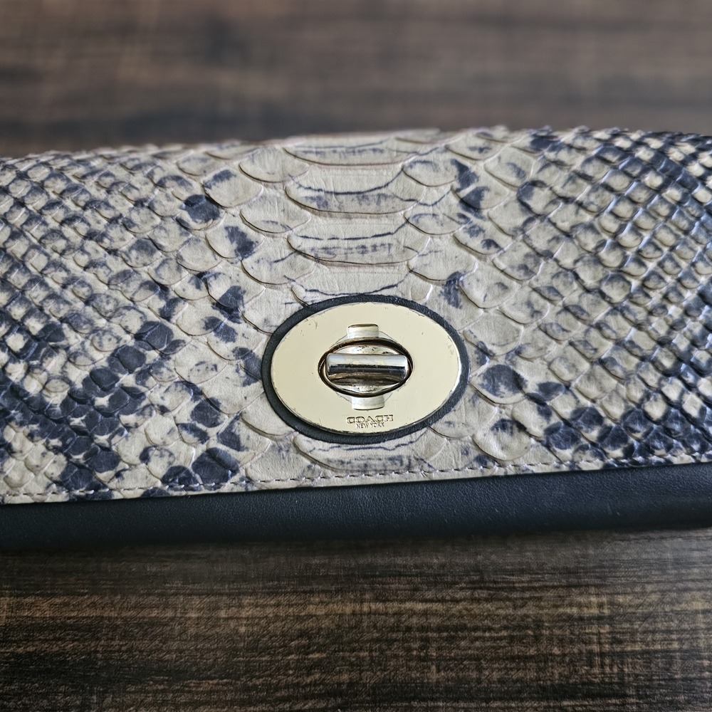 Python Snakeskin Clutch Wallet with Black Trim